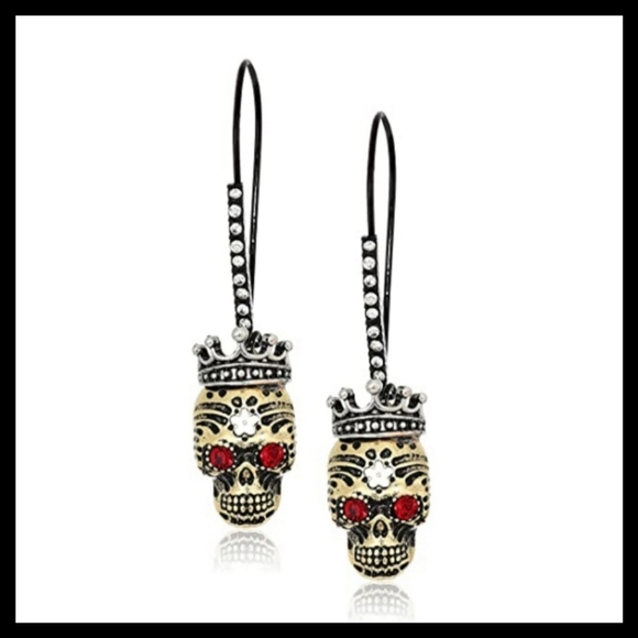 Betsey Johnson Skull Shepherd Hoop Drop Earrings - Picture 9 of 11
